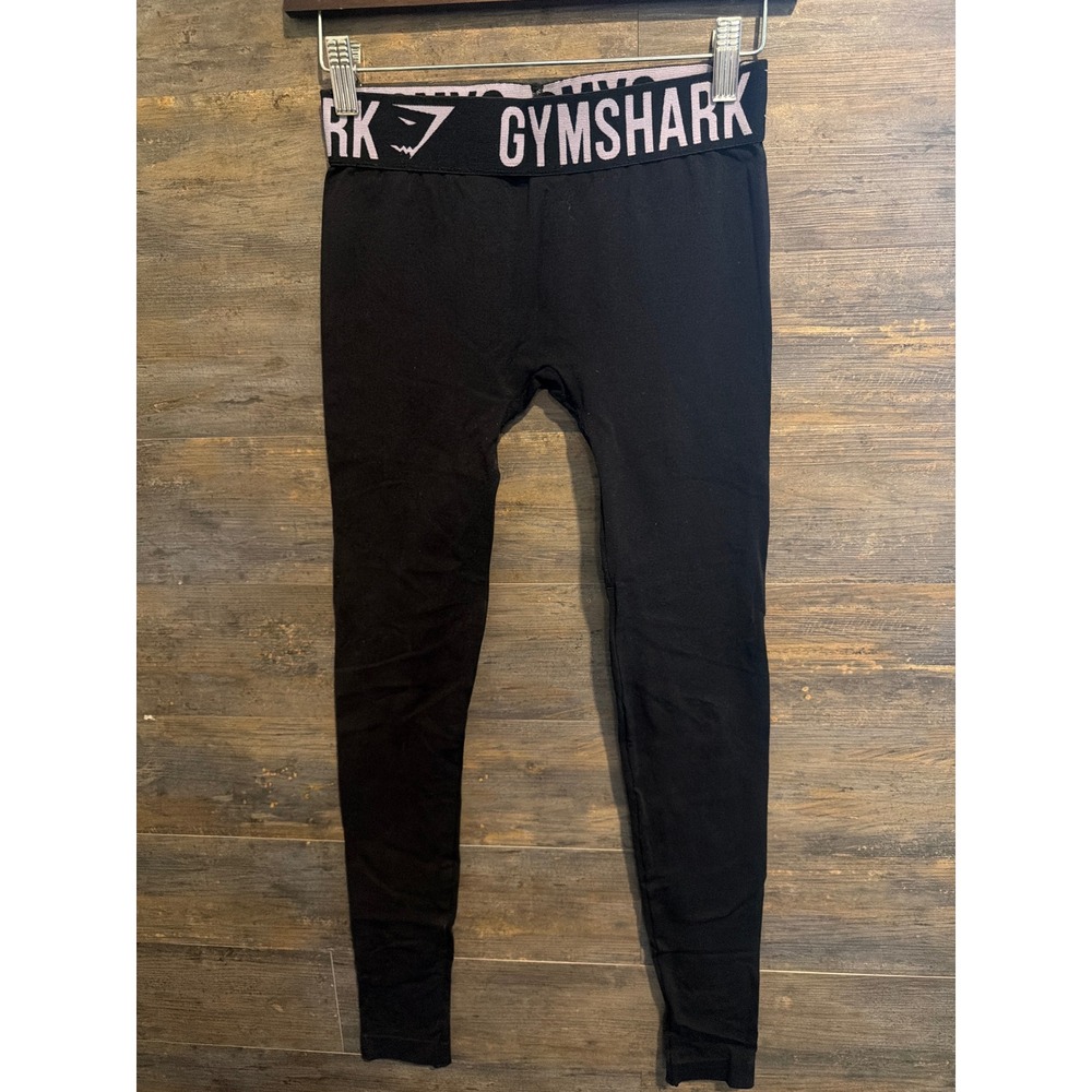 Gymshark Womens Black Seamless High Waisted Leggings Purple Logo Band Small